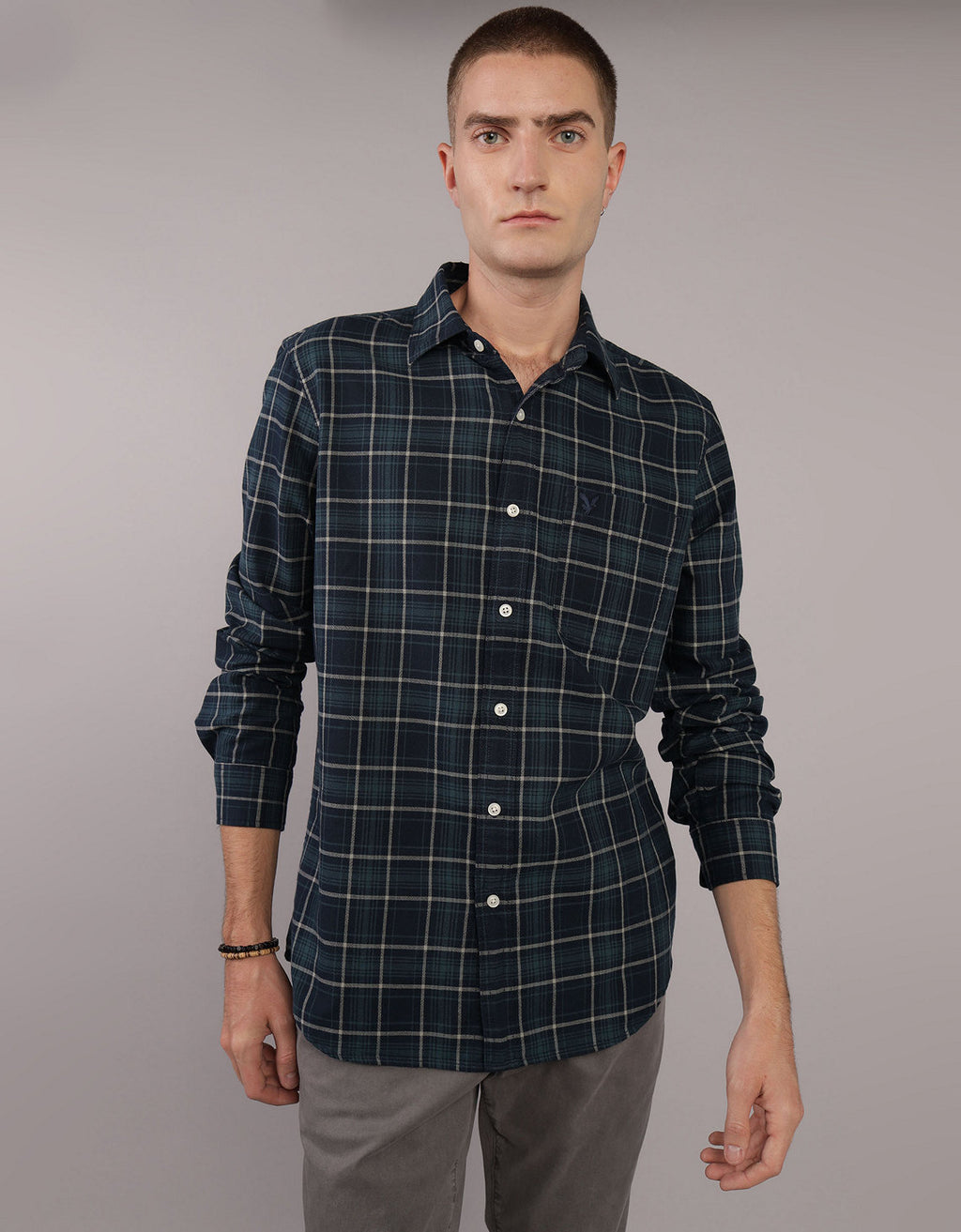 Camisa Manga Larga con patrón de cuadros Hombre AE - Azul 0153_2659_391_of