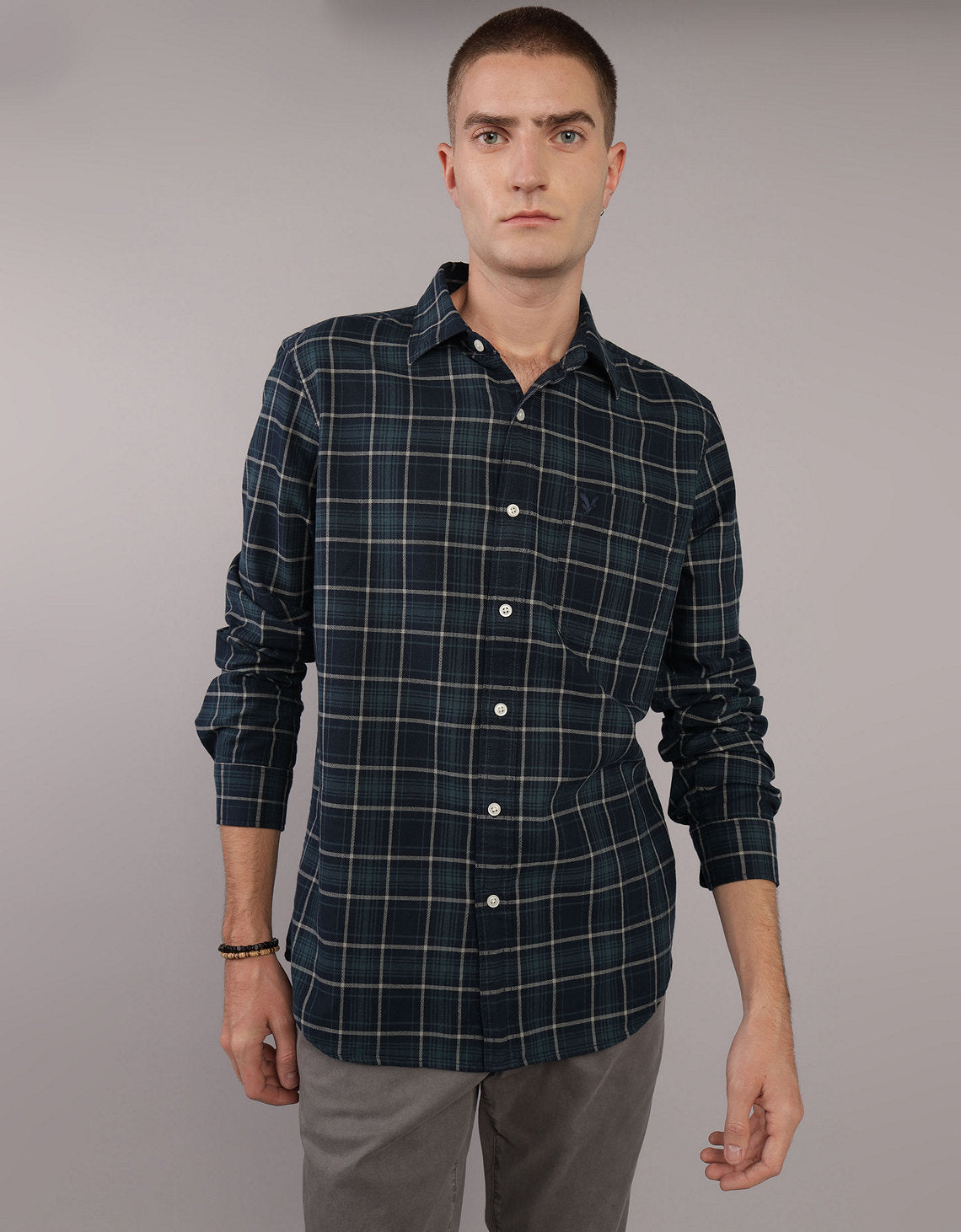 Camisa Manga Larga con patrón de cuadros Hombre AE - Azul 0153_2659_391_of