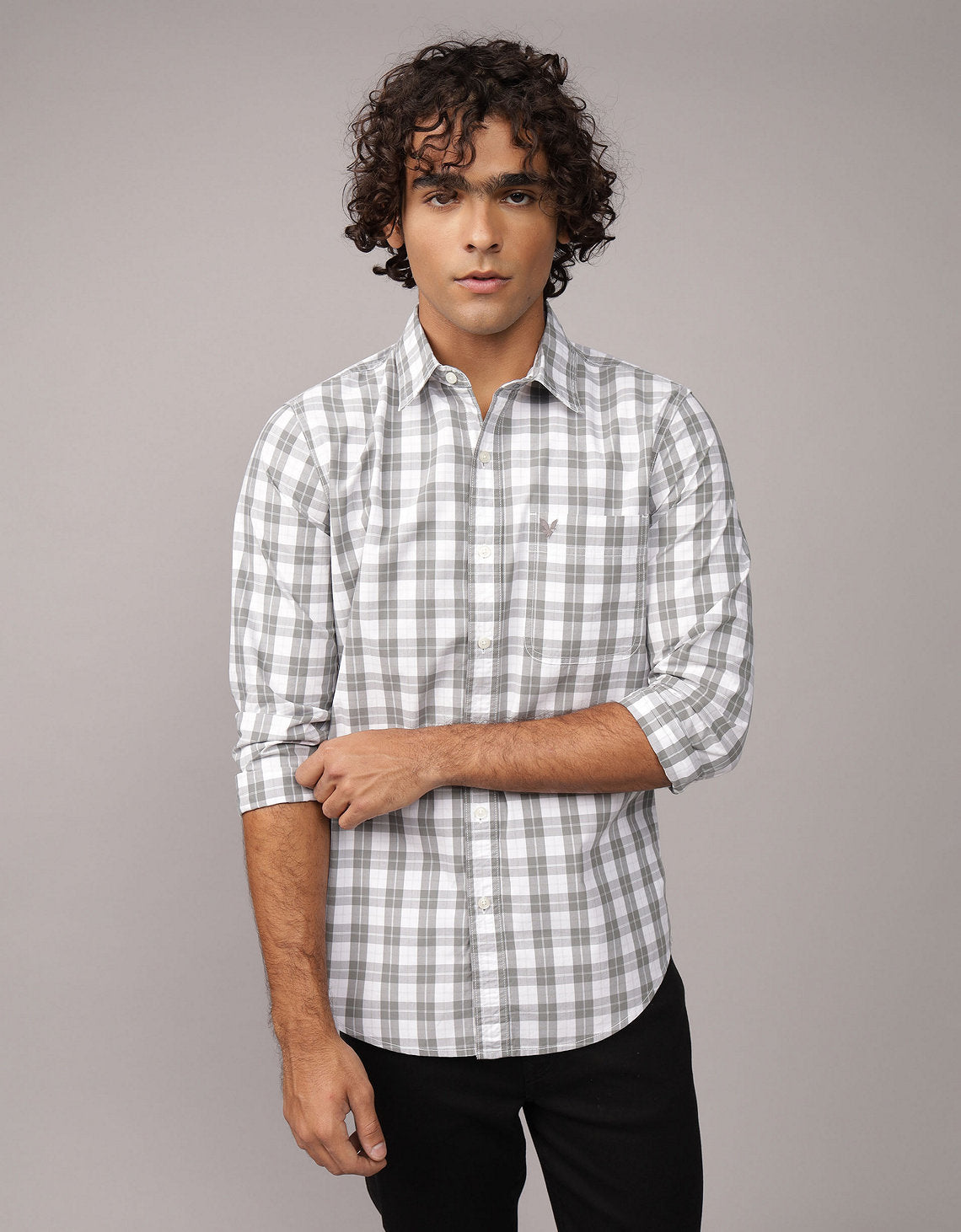 Camisa de Oxford Slim Fit Everyday Ae - Gris 0153_2722_036_of
