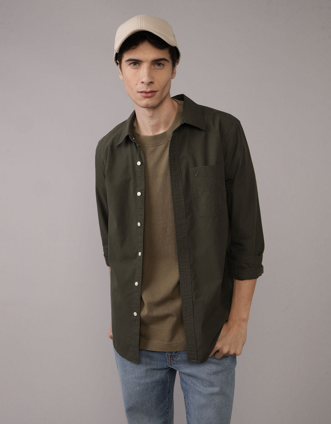 Camisa de Oxford Slim Fit Everyday Ae - Caqui 0153_2722_375_of