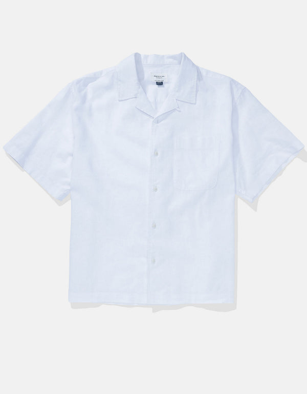 Camisa abotonada de mezcla de lino para la piscina - Blanco