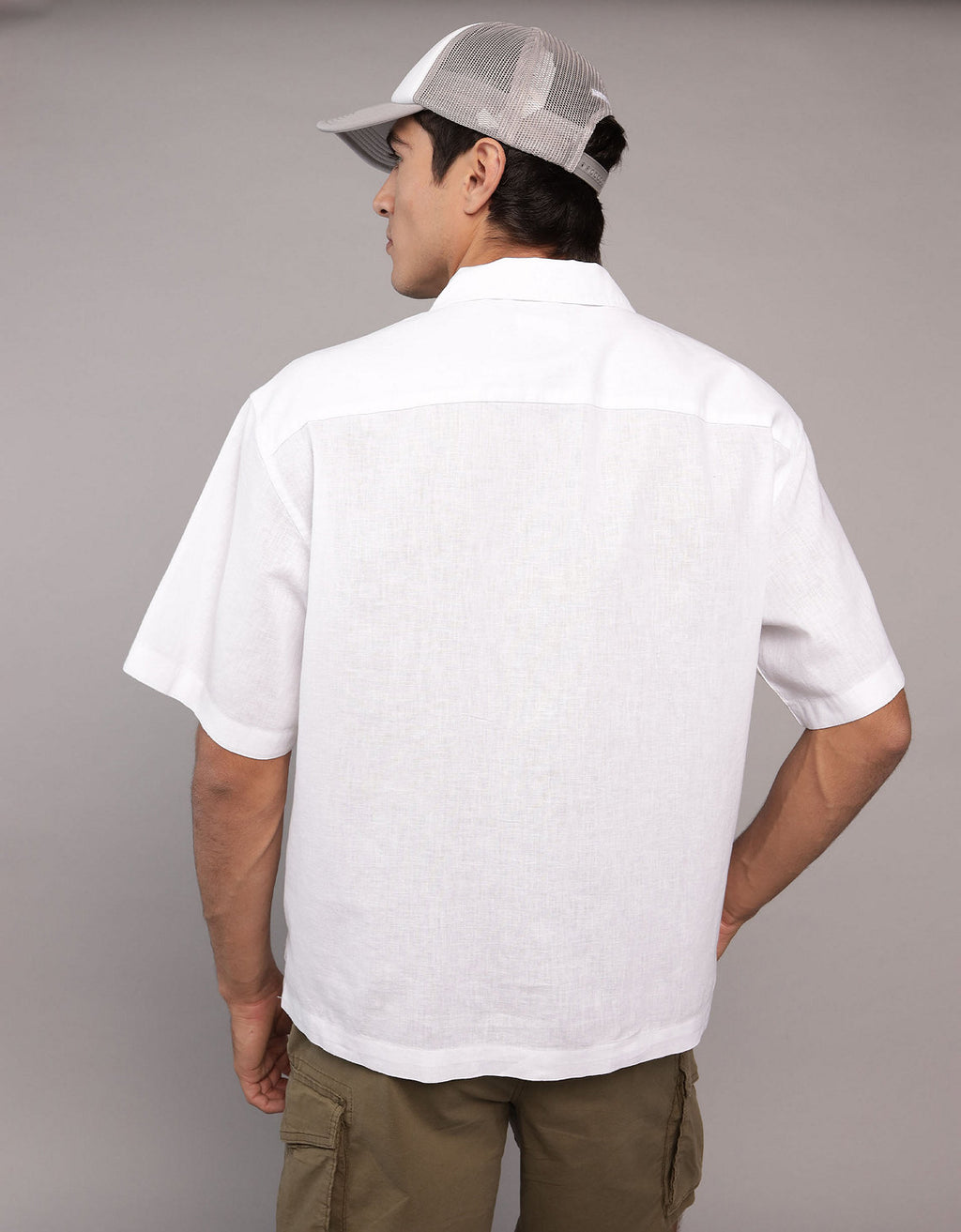 Camisa abotonada de mezcla de lino para la piscina - Blanco 0153_2734_100_ob