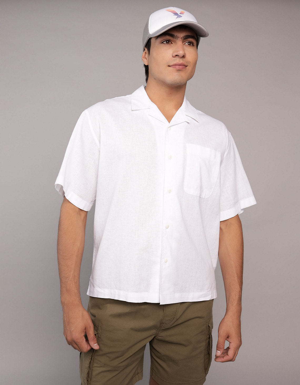 Camisa abotonada de mezcla de lino para la piscina - Blanco 0153_2734_100_of