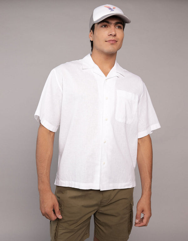 Camisa abotonada de mezcla de lino para la piscina - Blanco
