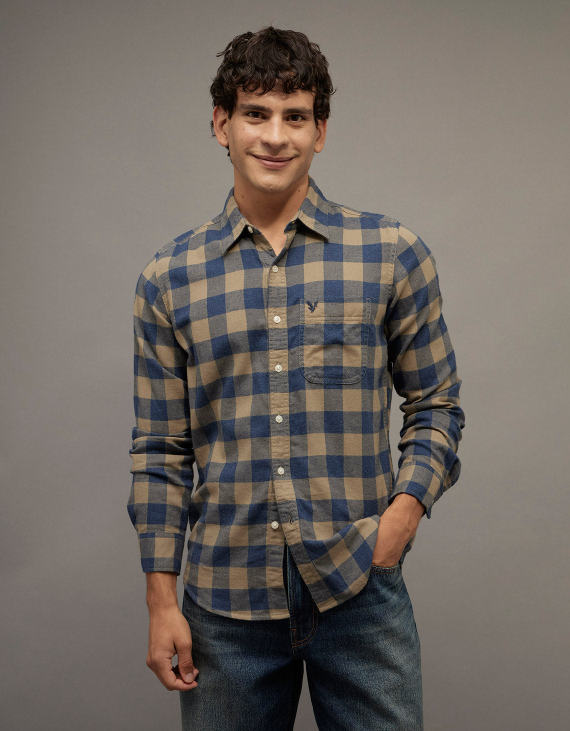 Camisa Slim Fit Everyday Ae - Caqui 0153_3004_212_of
