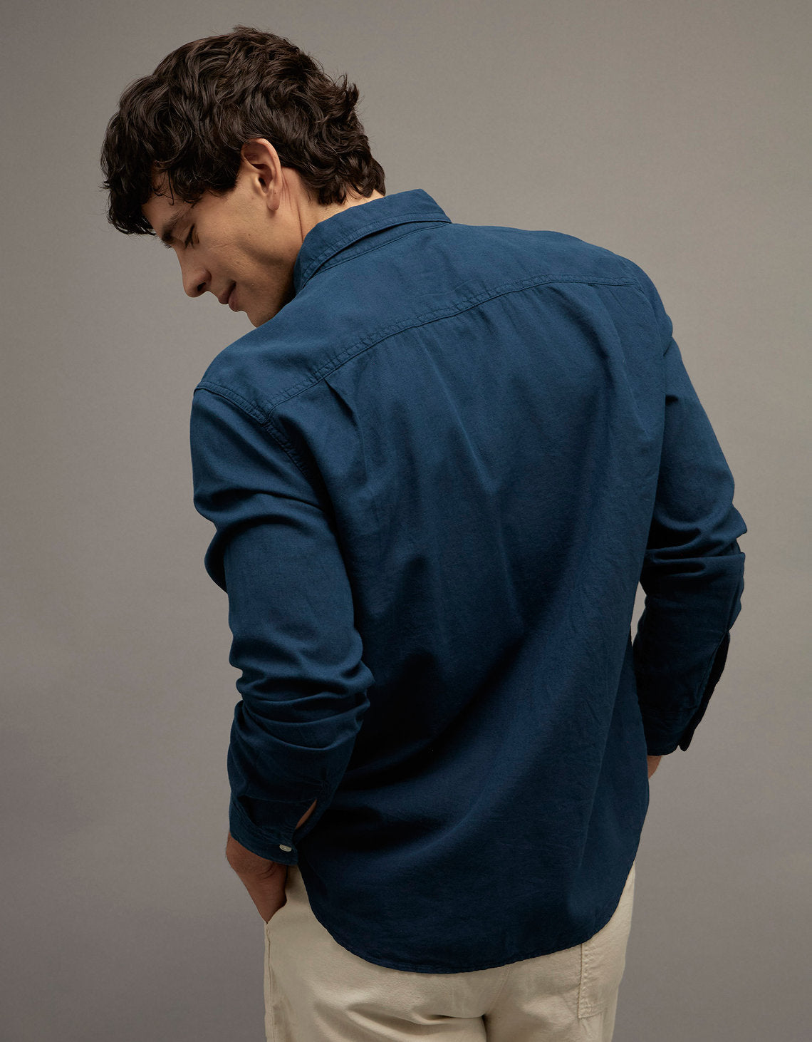 Camisa de Lino con Botones Ae - Azul 0153_3024_410_ob