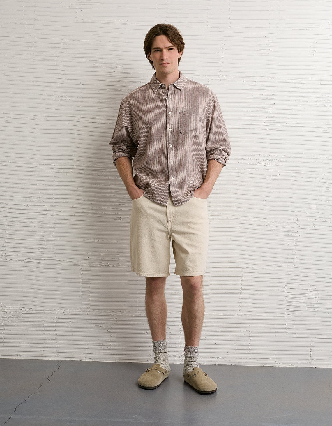 Camisa de lino con ajuste relajado y botones - Café 0153_3087_200_os