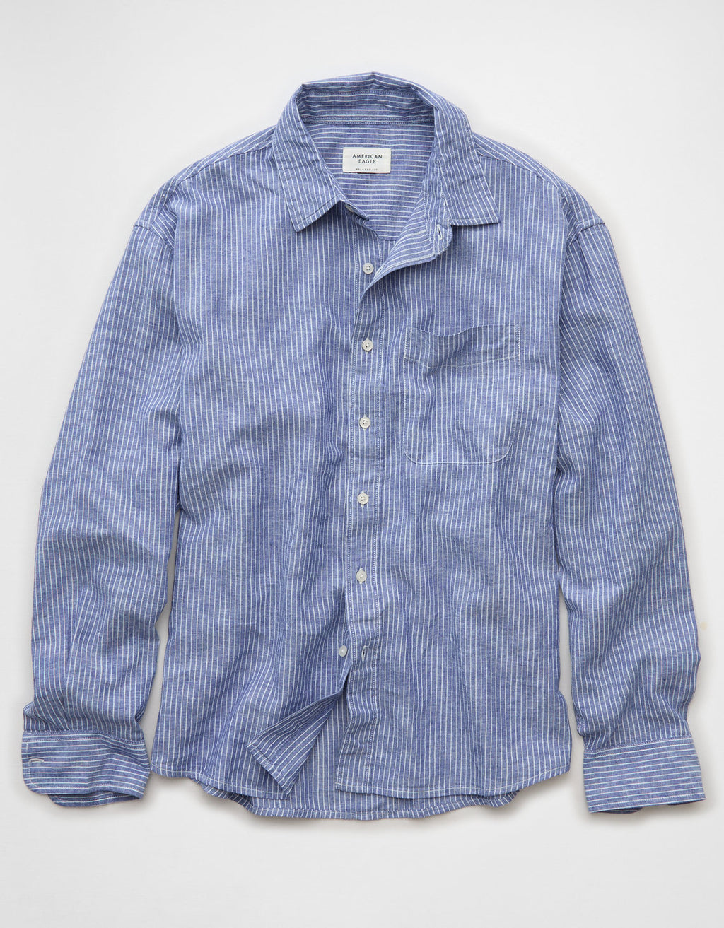 Camisa de lino con ajuste relajado y botones - Azul 0153_3087_400_f