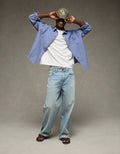 Camisa de lino con ajuste relajado y botones - Azul 0153_3087_400_of
