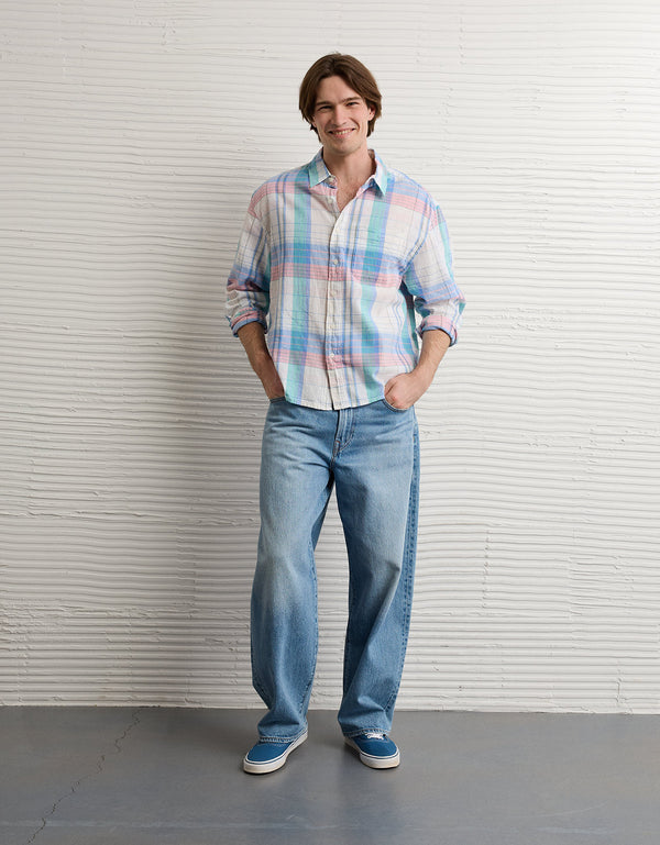 Camisa de lino con ajuste relajado y botones - Generico