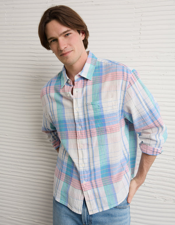 Camisa de lino con ajuste relajado y botones - Generico