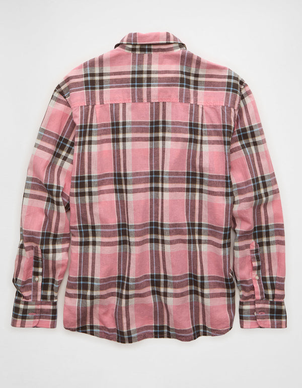 Camisa de lino con ajuste relajado y botones - Rosa