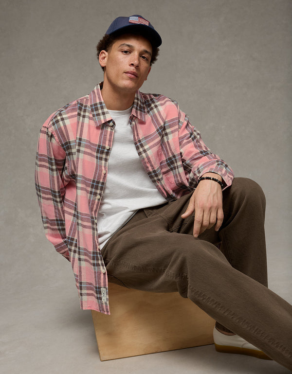 Camisa de lino con ajuste relajado y botones - Rosa