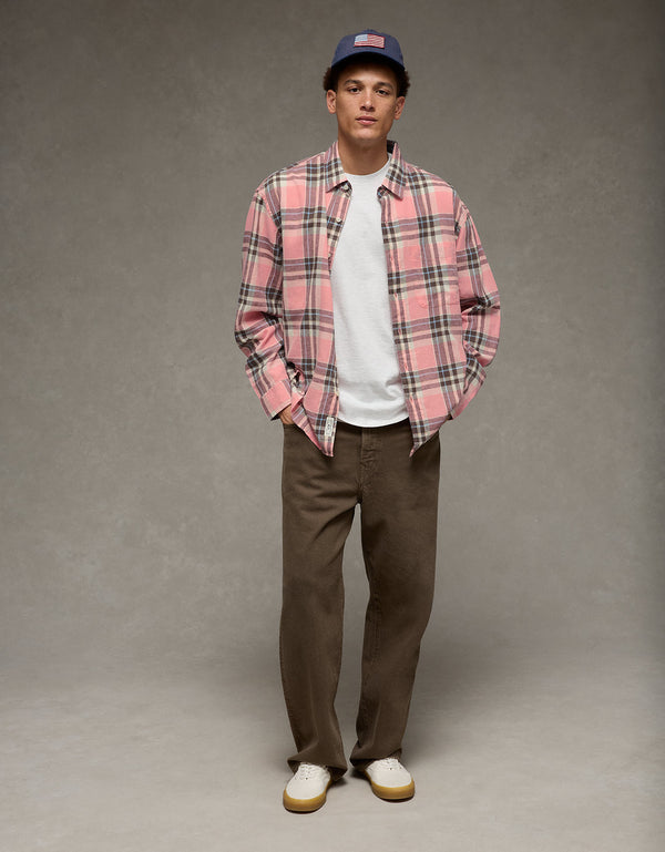 Camisa de lino con ajuste relajado y botones - Rosa