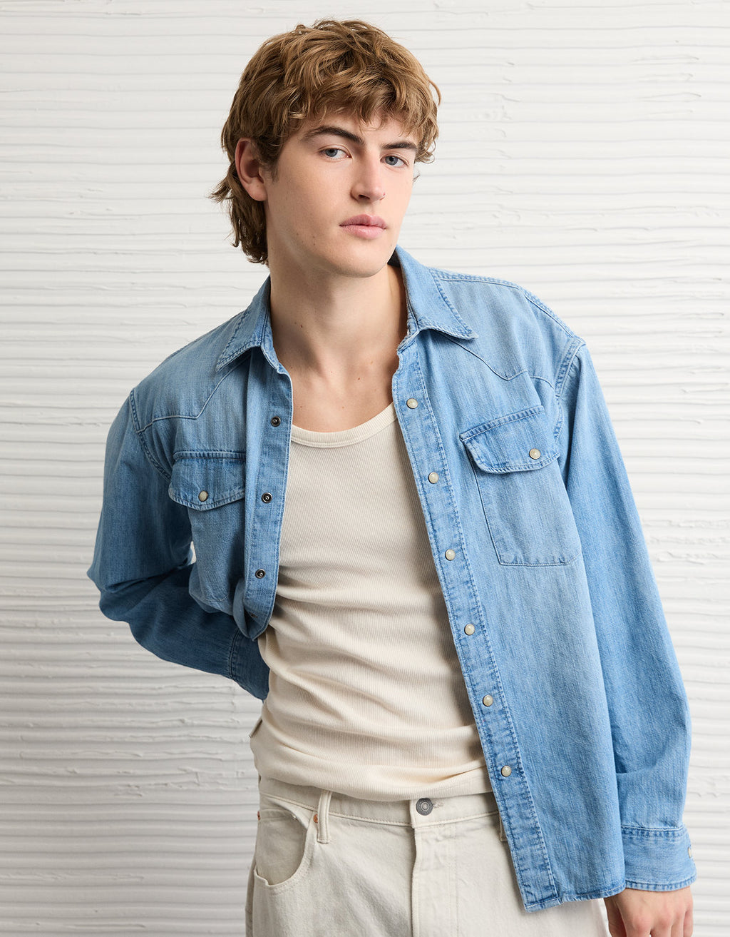 Camisa en denim relaxed fit Ae - Azul 0153_3142_406_of