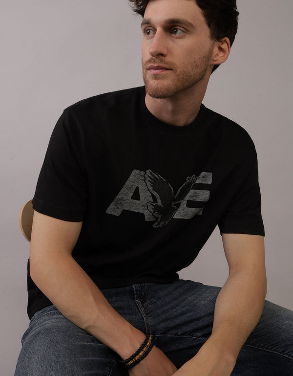Camiseta con Gráfico Manga Corta Hombre AE - Negro