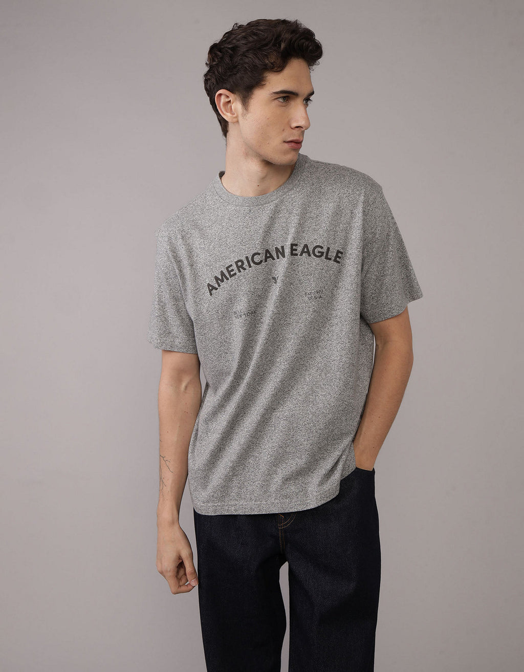 Camiseta gráfica con logotipo icónico Ae - Gris 0181_4894_012_of