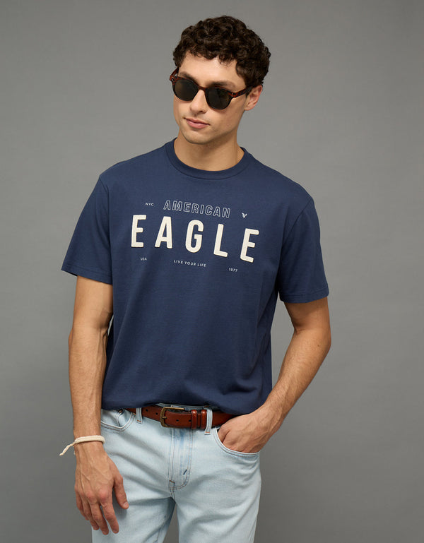 Camiseta Gráfica con Logo Ae - Azul