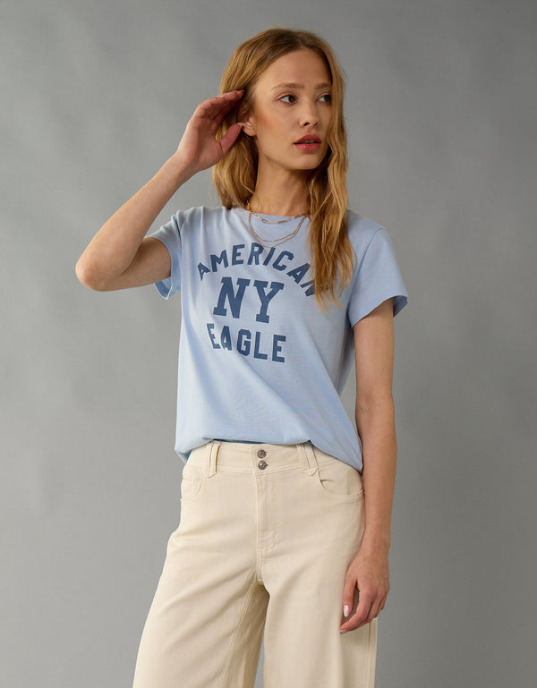 Camiseta Gráfica de Marca Ae - Azul