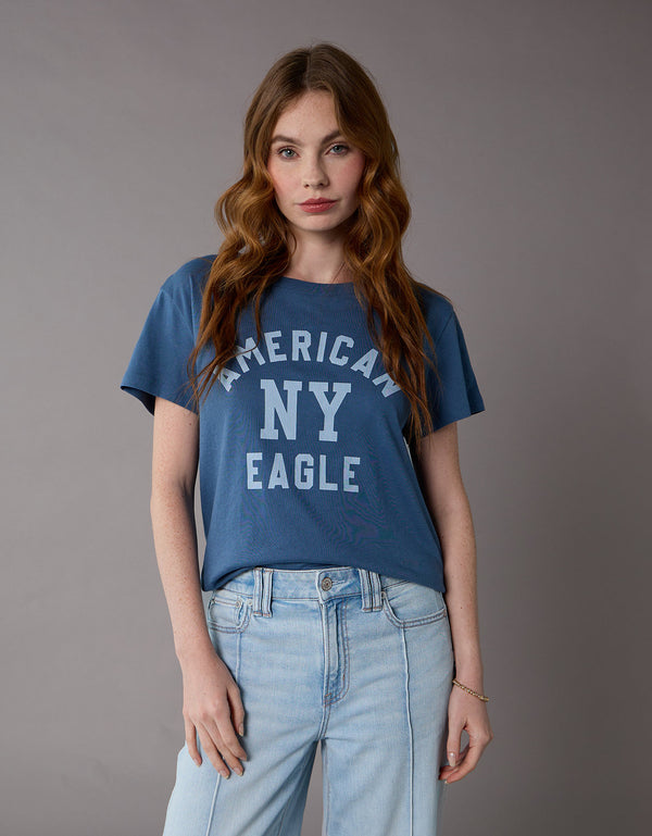 Camiseta Gráfica de Marca Ae - Azul