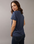 Camiseta AE con estampado manga corta de mujer - Azul 0300_9593_400_ob