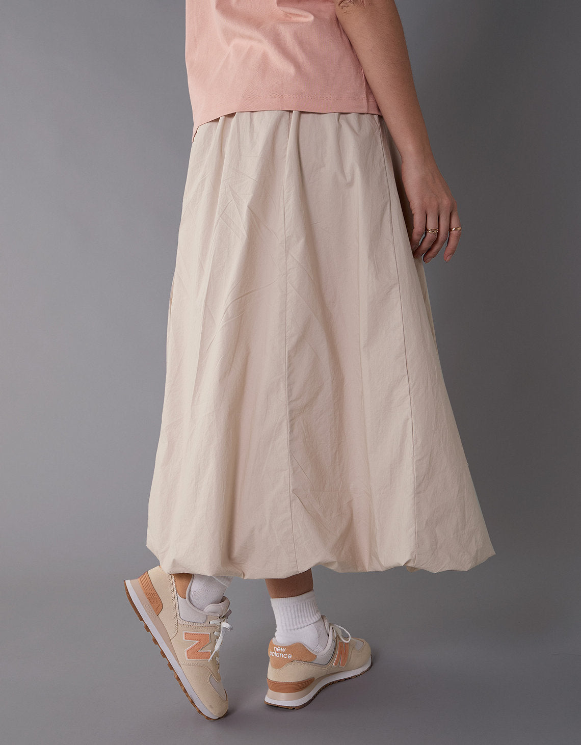 Falda Maxi de Tiro Alto con efecto Globo para Mujer - Beige 0313_5116_676_ob