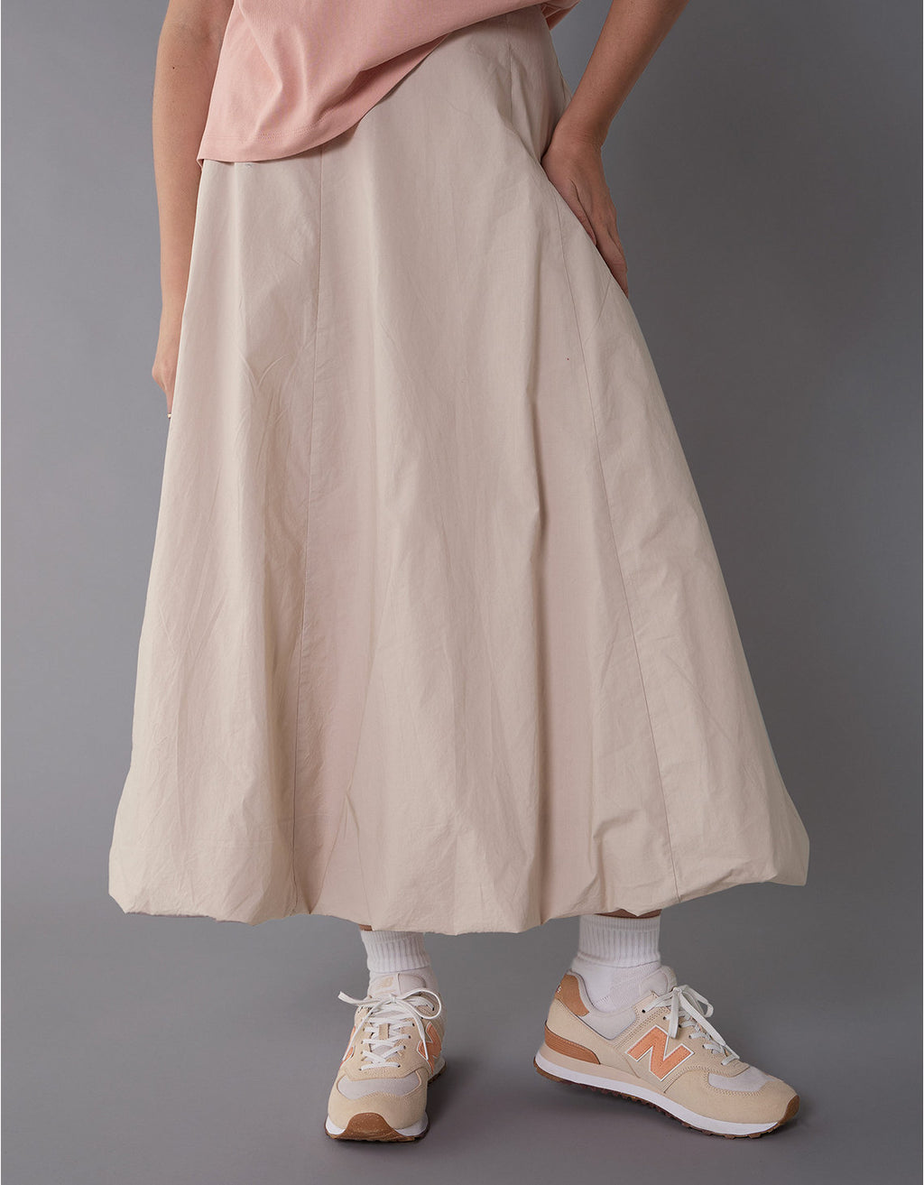 Falda Maxi de Tiro Alto con efecto Globo para Mujer - Beige 0313_5116_676_of