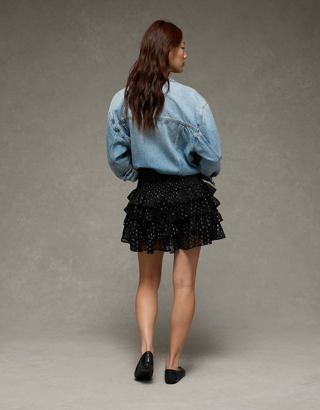 Falda pantalón mini con volante de Ae - Negro 0313_5335_001_ob