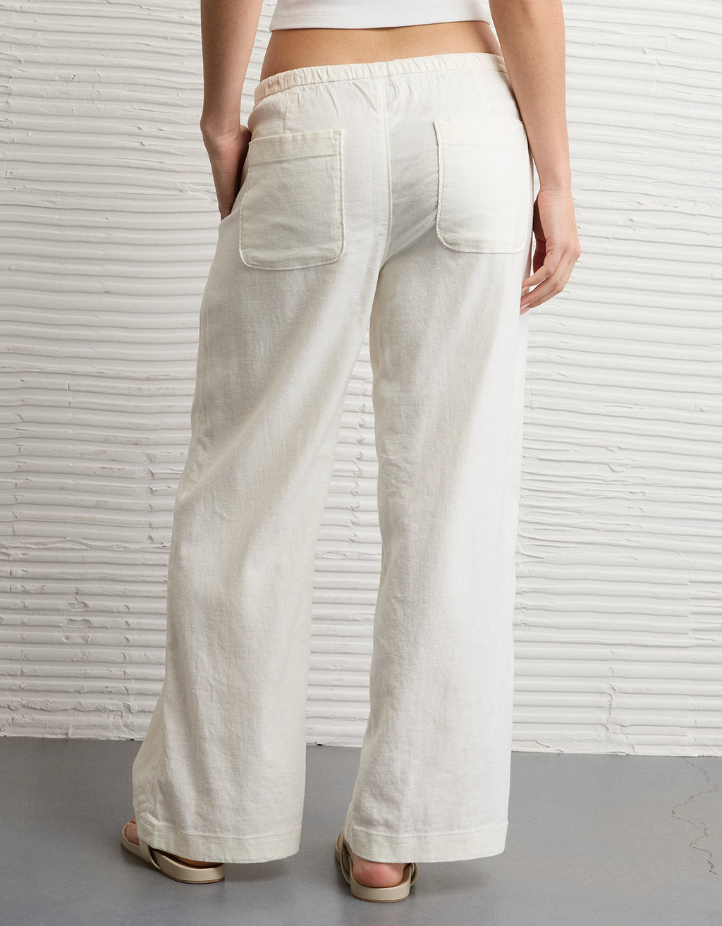 Pantalón Pull-On de lino de tiro bajo Ae - Blanco 0316_5696_100_ob