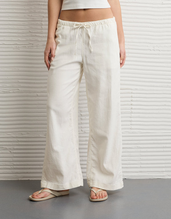 Pantalón Pull-On de lino de tiro bajo Ae - Blanco