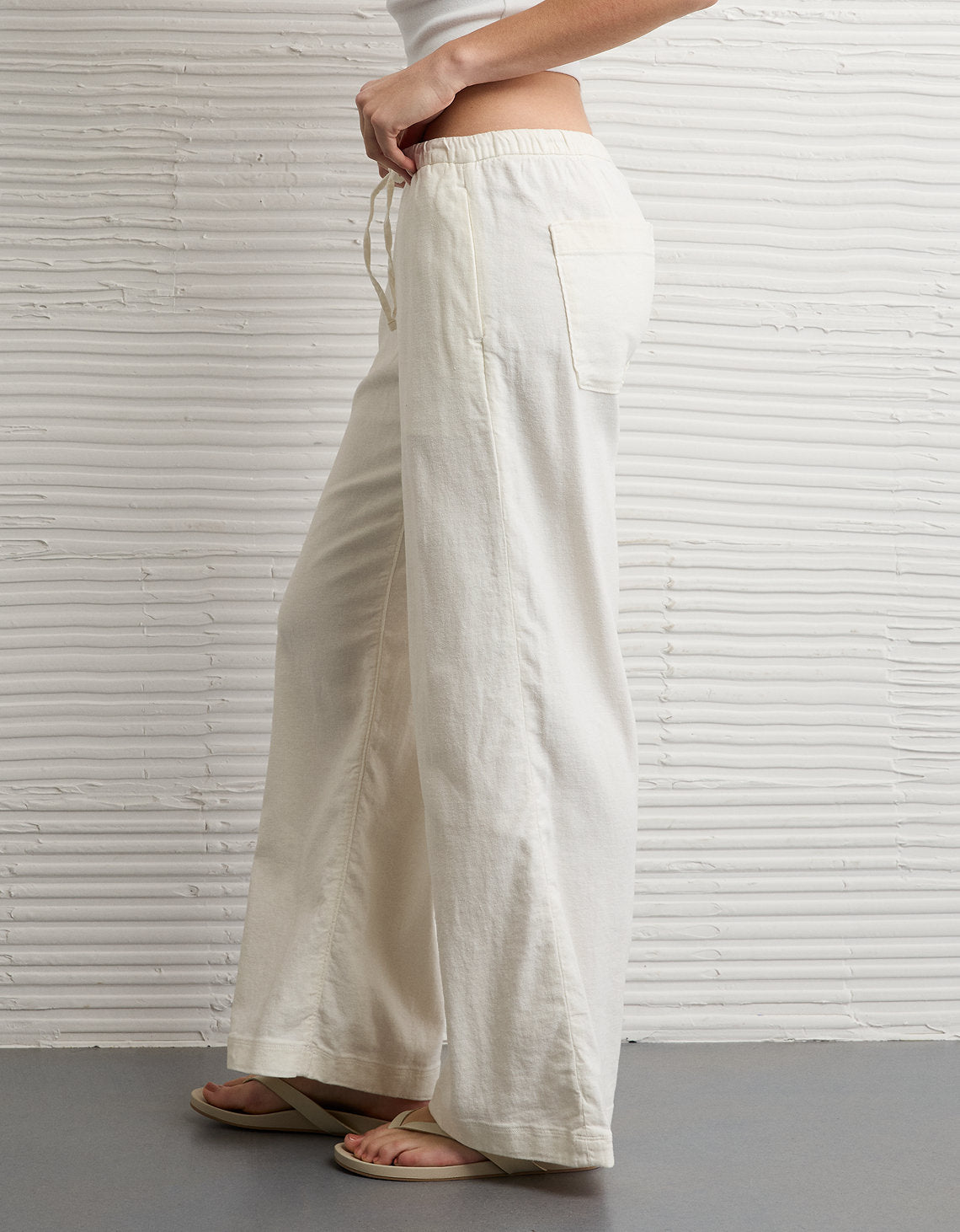 Pantalón Pull-On de lino de tiro bajo Ae - Blanco 0316_5696_100_os