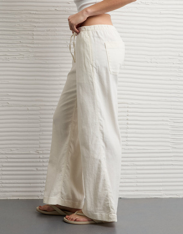 Pantalón Pull-On de lino de tiro bajo Ae - Blanco