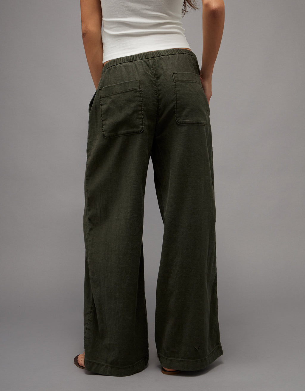Pantalón Pull-On de lino de tiro bajo Ae - Verde 0316_5696_300_ob