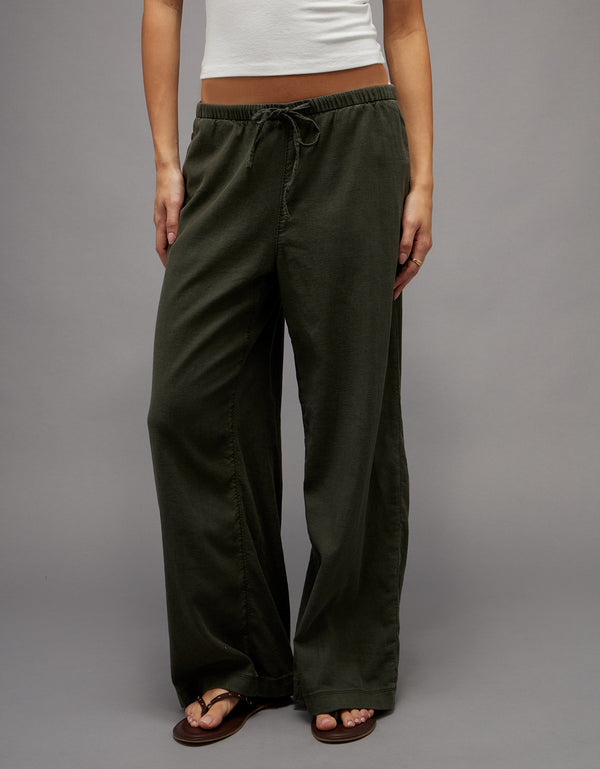 Pantalón Pull-On de lino de tiro bajo Ae - Verde