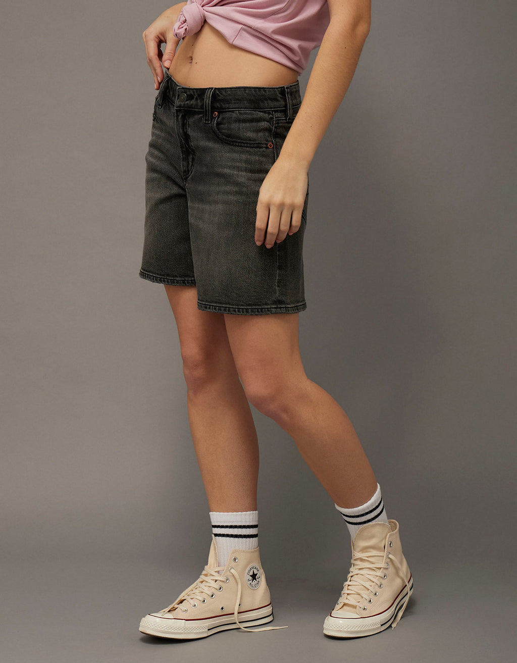 Ae 8 Dreamy Drape Stretch Jort Baggy de Tiro Bajo - Negro 0331_8681_081_of
