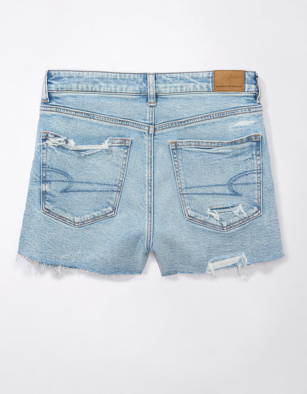 Short Mom AE en denim con rotos para mujer - Azul