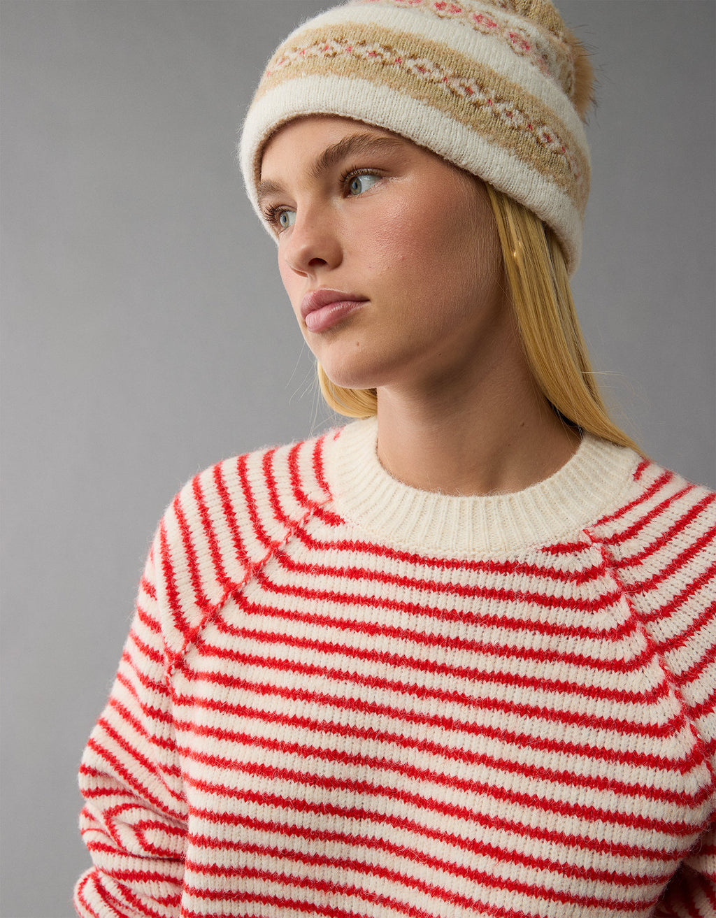 Suéter cuello redondo Manga Larga de rayas Mujer AE - Rojo 0341_1324_600_d2