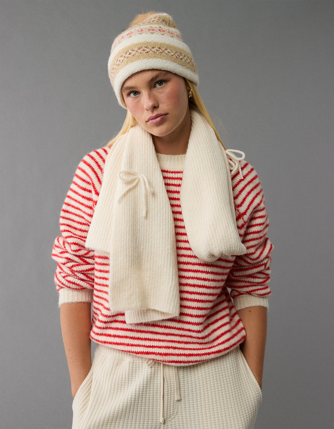 Suéter cuello redondo Manga Larga de rayas Mujer AE - Rojo 0341_1324_600_os