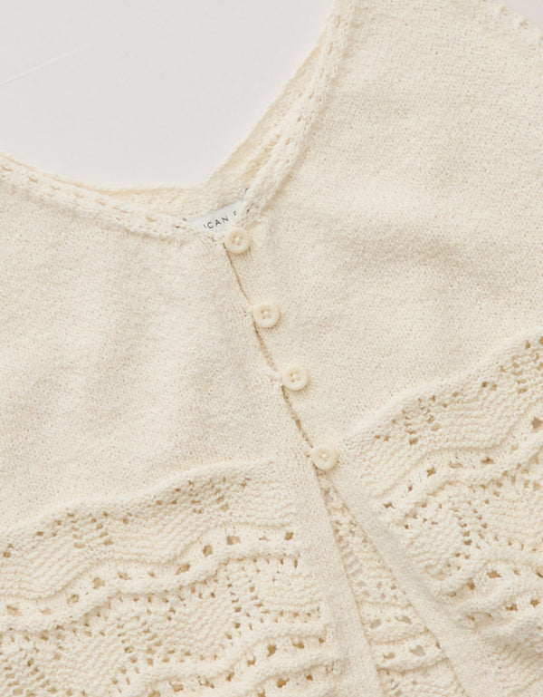 Camiseta sin mangas con botones y vuelo - Beige