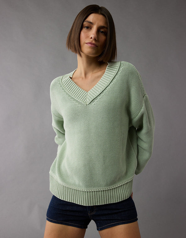 Buzo Tejido cuello en V cómodo para Mujer - Verde