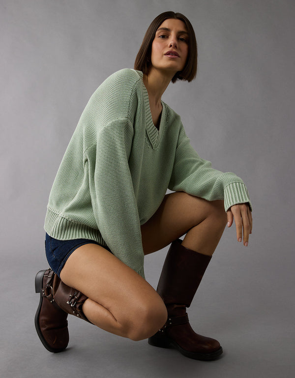 Buzo Tejido cuello en V cómodo para Mujer - Verde