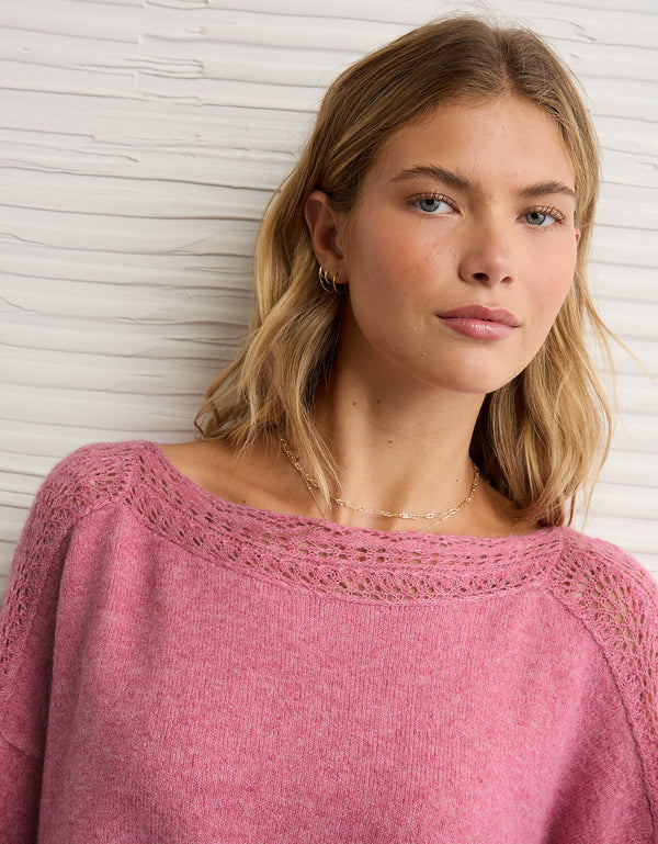 Suéter con Encaje cuello redondo Whoa Ae - Rosa