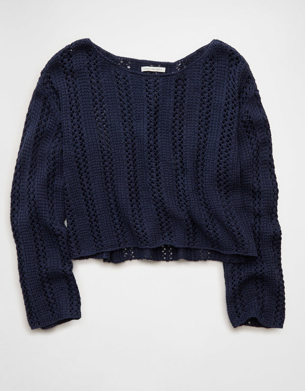 Suéter en crochet con escote Ae - Azul