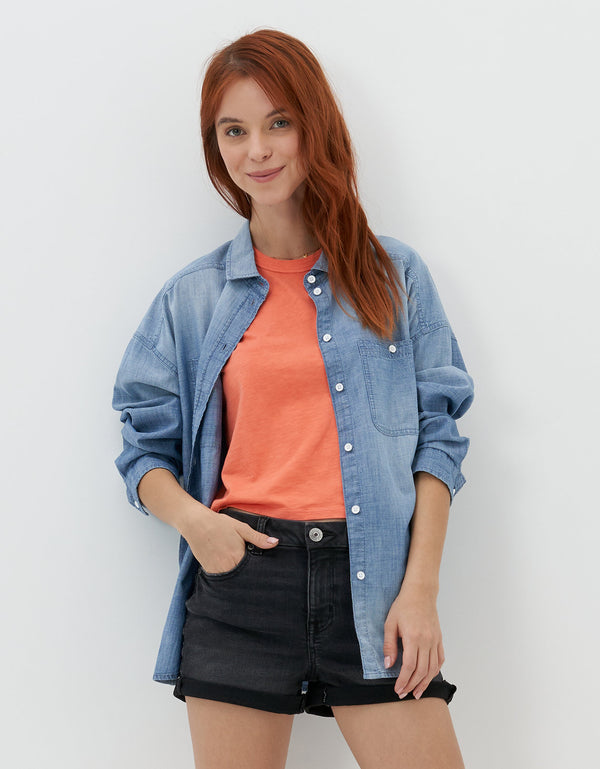 Camisa AE en denim con botones - Azul