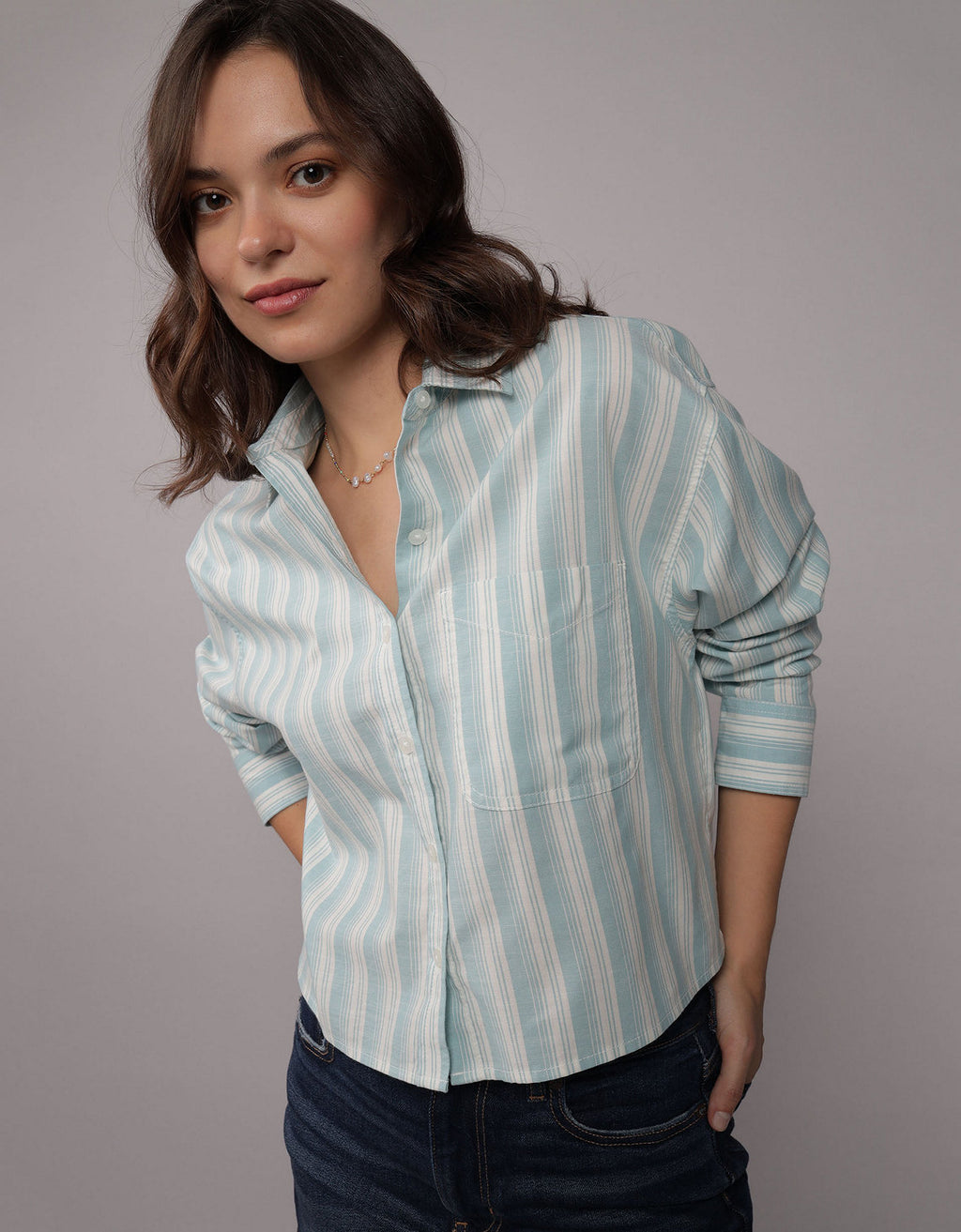 Camisa manga larga Ae con botones - Verde 0355_5656_395_of