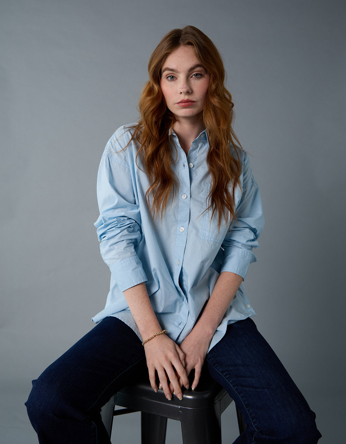 Camisa Clásica de Botones Corte Perfecto para Mujer - Azul 0355_6093_401_of
