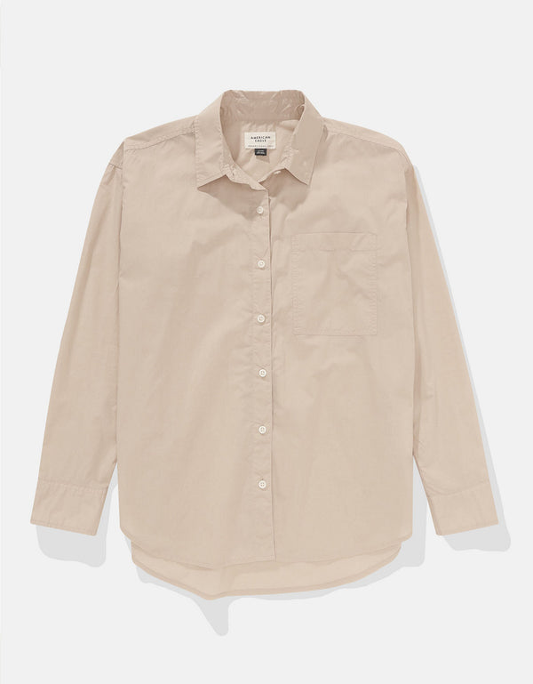 Camisa Clásica de Botones Corte Perfecto para Mujer - Beige