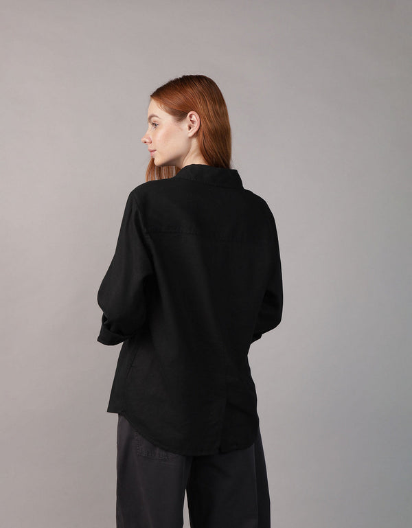 Camisa manga larga de botones de mujer AE - Negro