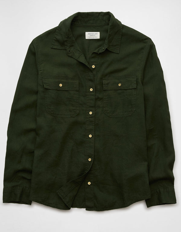 Camisa manga larga de botones de mujer AE - Verde