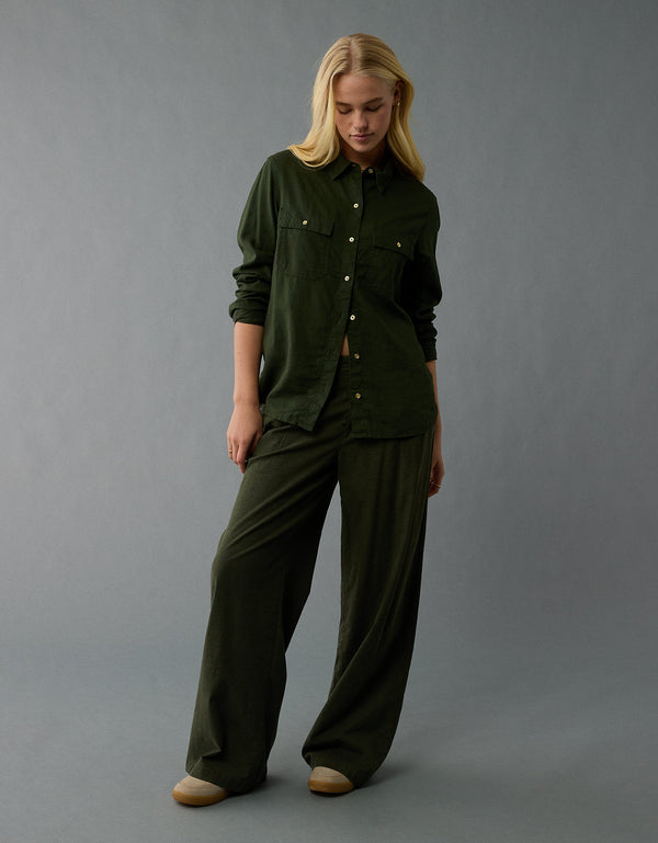 Camisa manga larga de botones de mujer AE - Verde